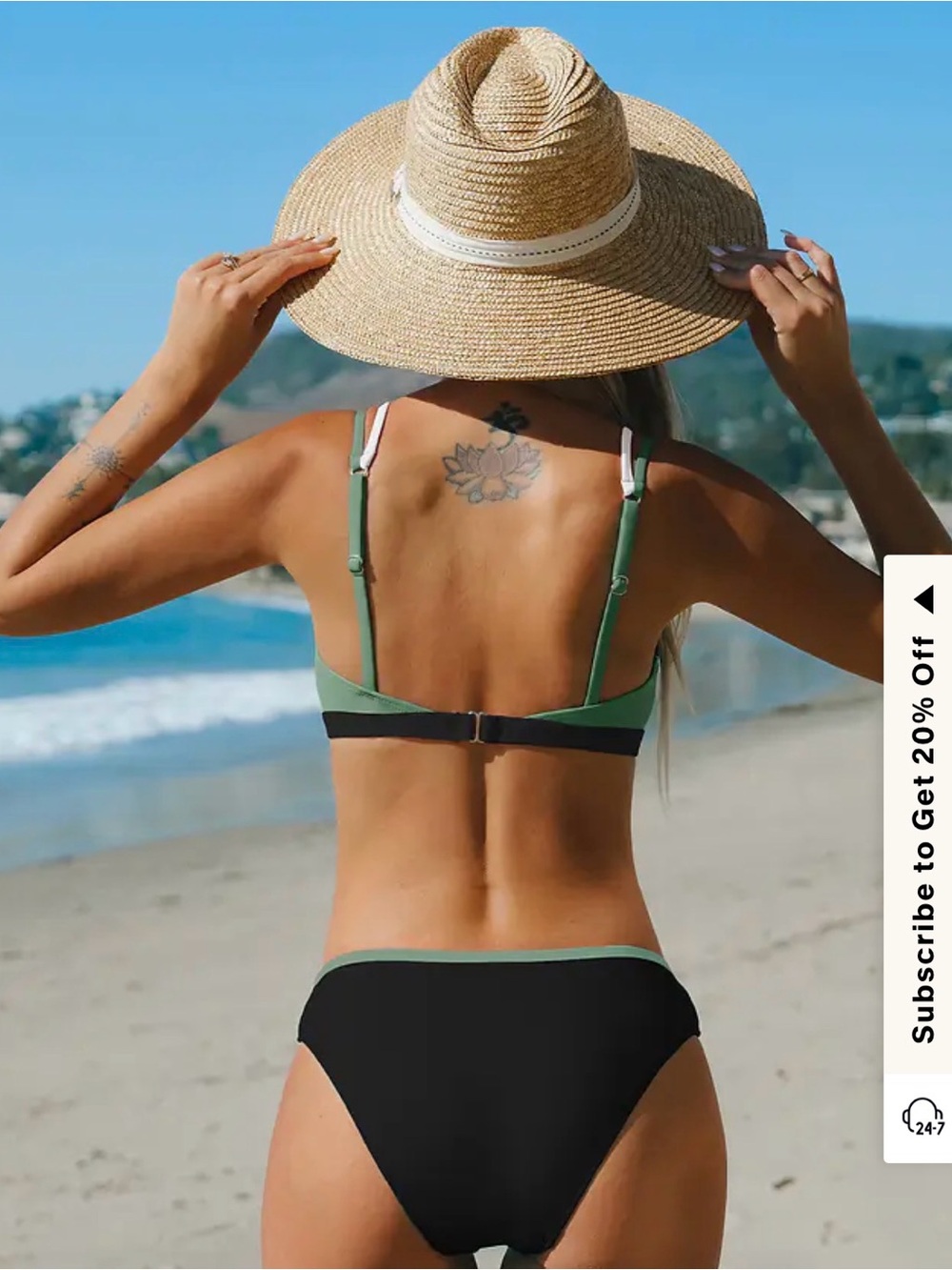 NWT Cupshe Olive Colorblock Bikini Set top M bottoms S - Picture 2 of 5